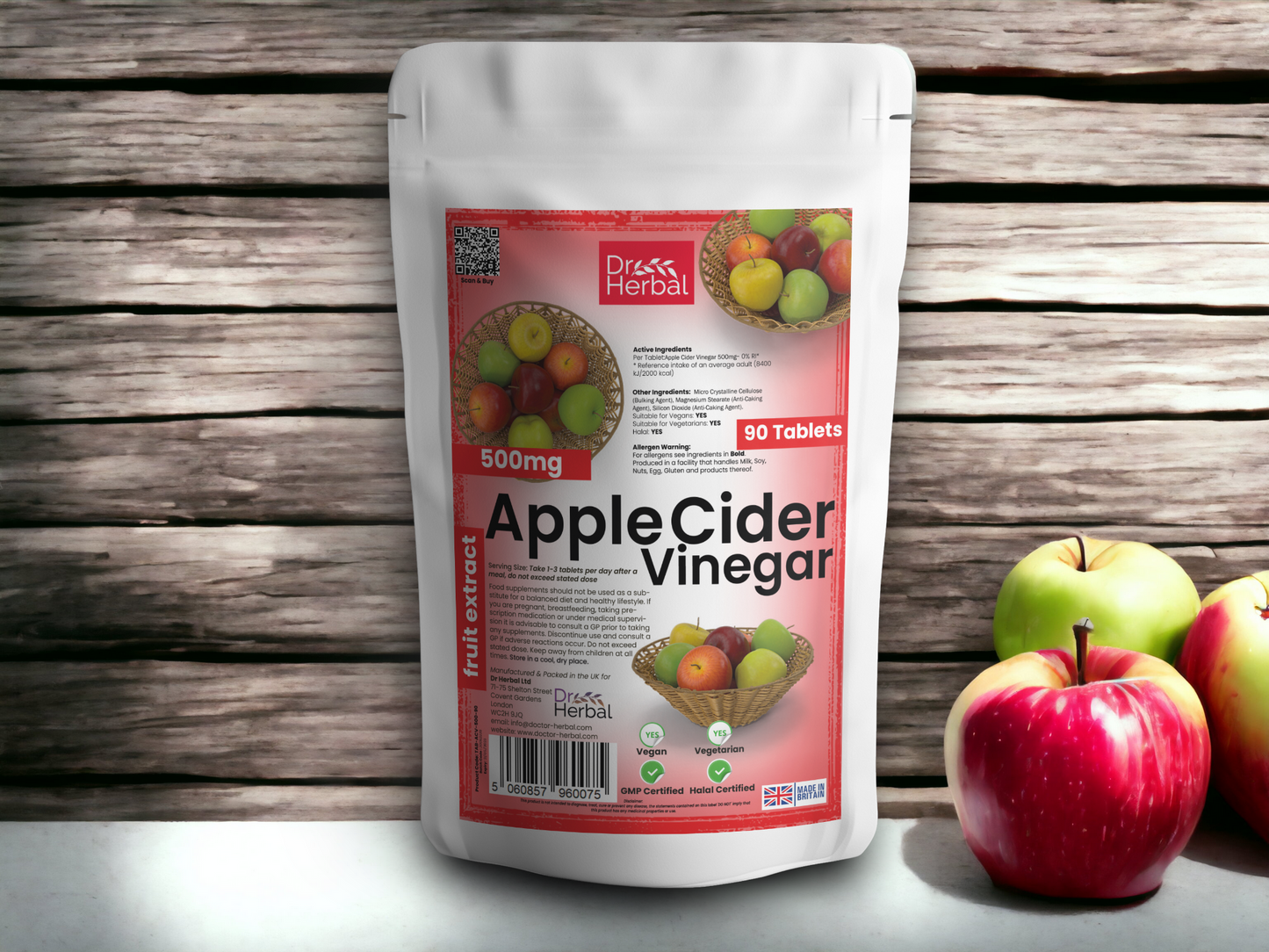 Apple Cider Vinegar Tablets 500mg by Dr Herbal™ For Heart Health & More