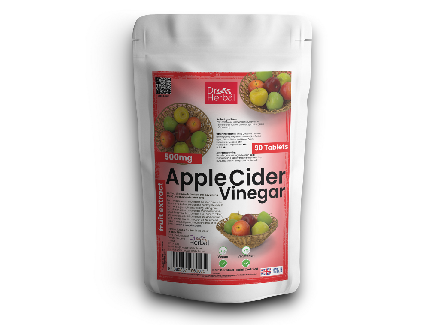 Apple Cider Vinegar Tablets 500mg by Dr Herbal™ For Heart Health & More