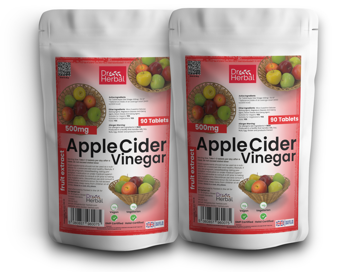 Apple Cider Vinegar Tablets 500mg by Dr Herbal™ For Heart Health & More