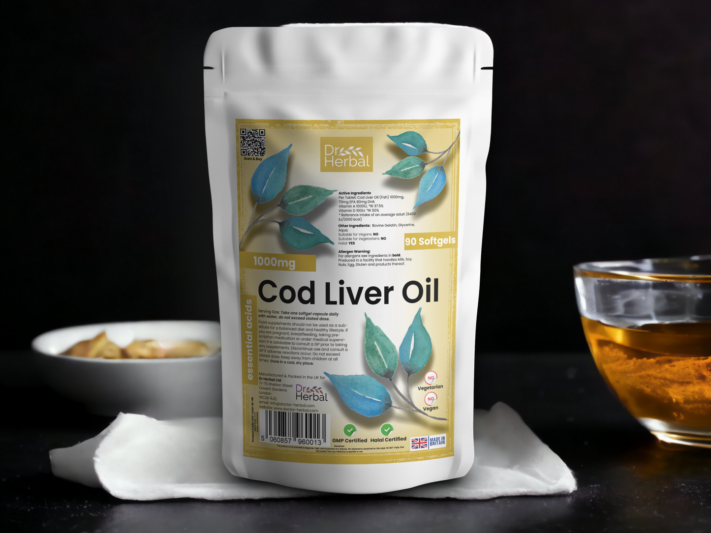 Cod Liver Oil Softgels 1000mg by Dr Herbal™ Essential Acids Halal Certified