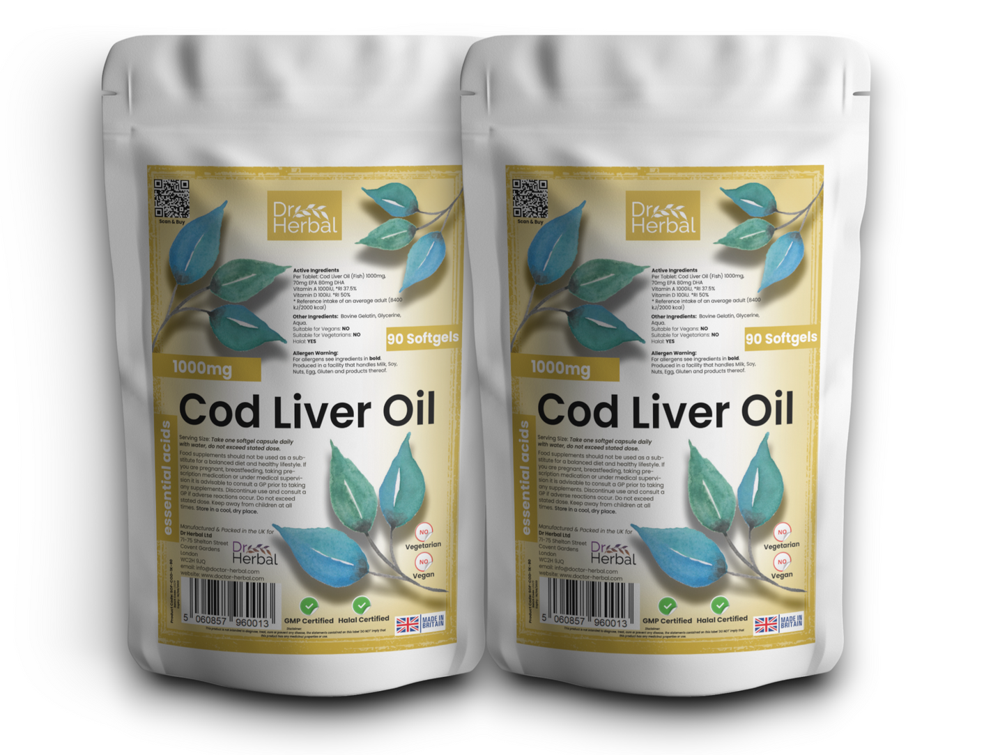 Cod Liver Oil Softgels 1000mg by Dr Herbal™ Essential Acids Halal Certified