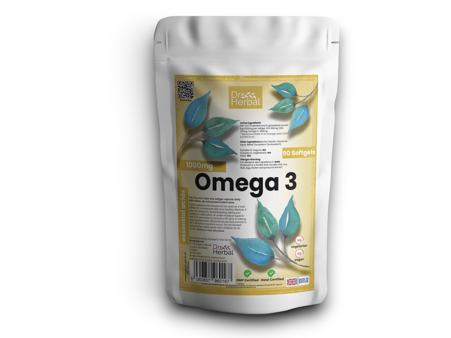 Omega 3 Softgels 1000mg by Dr Herbal™ For Heart & Brain